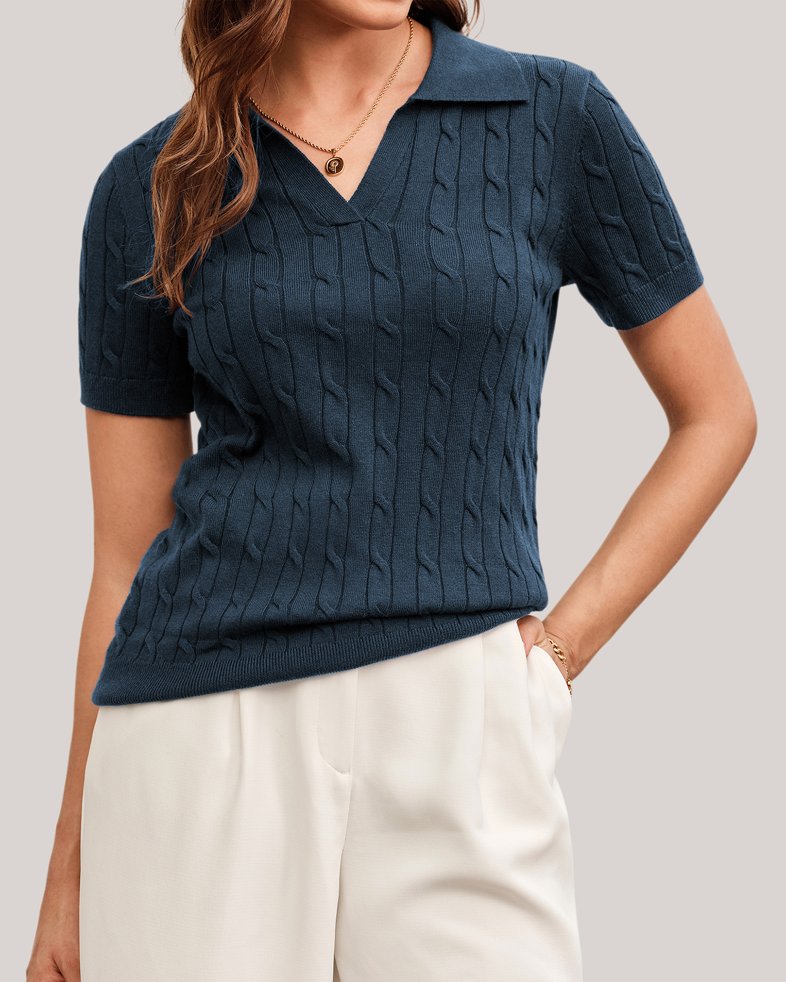 Arach&Cloz Workday Wool-Blend Polo Knit Top