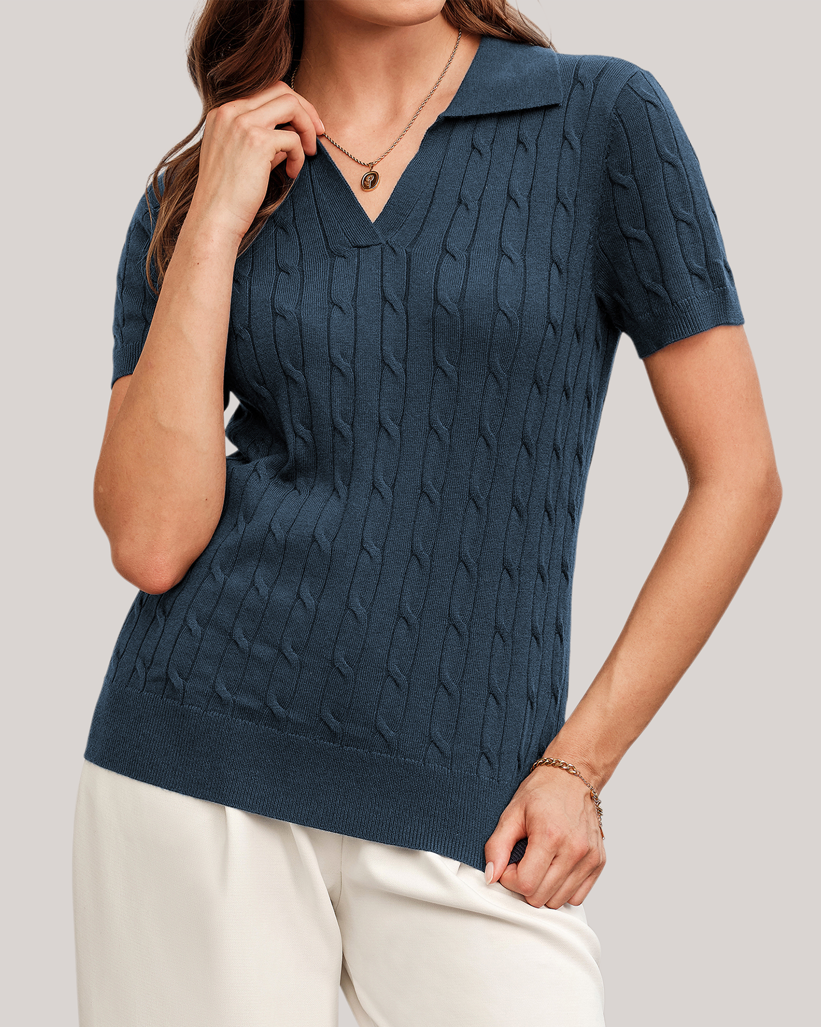 Arach&Cloz Workday Wool-Blend Polo Knit Top