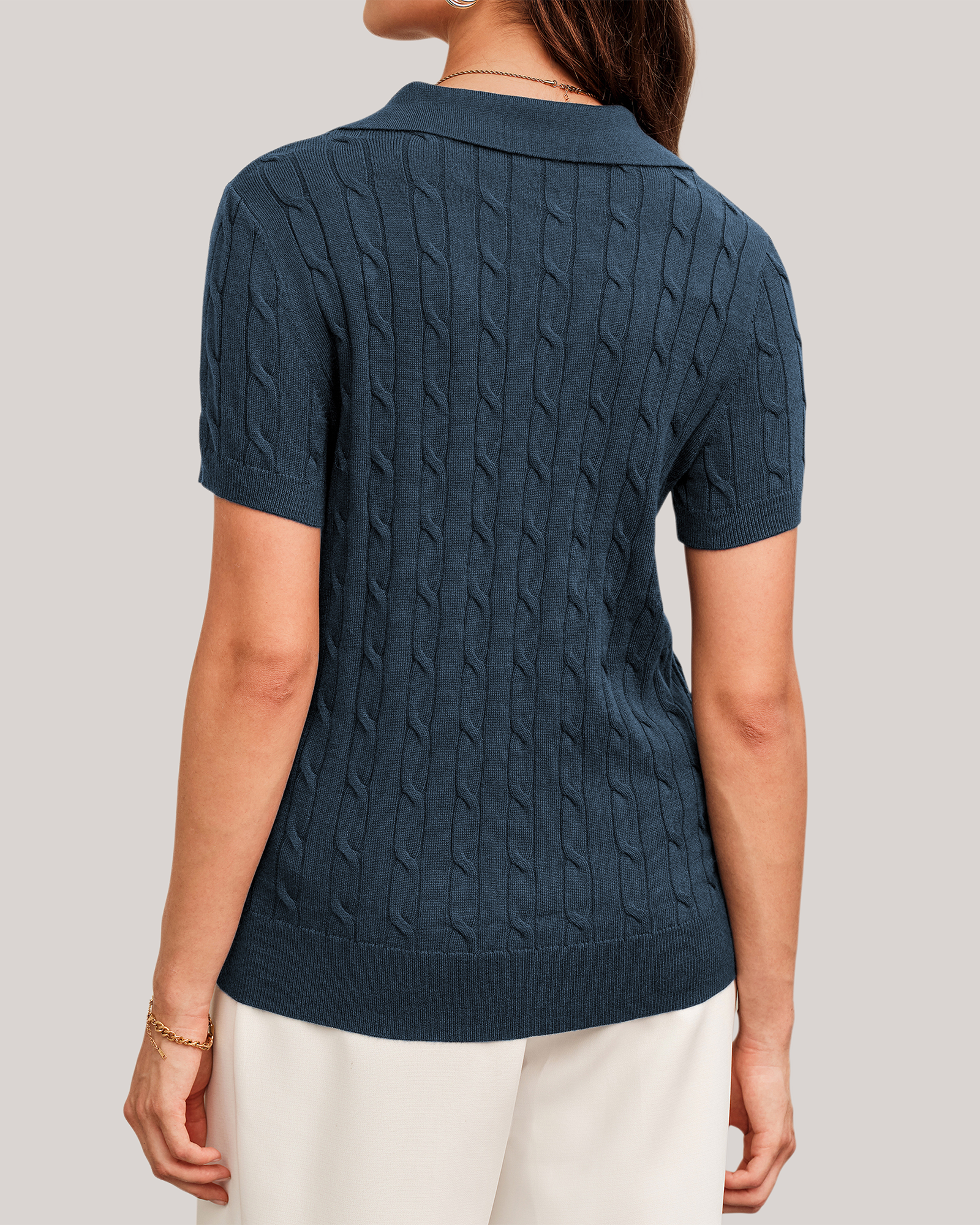 Arach&Cloz Workday Wool-Blend Polo Knit Top