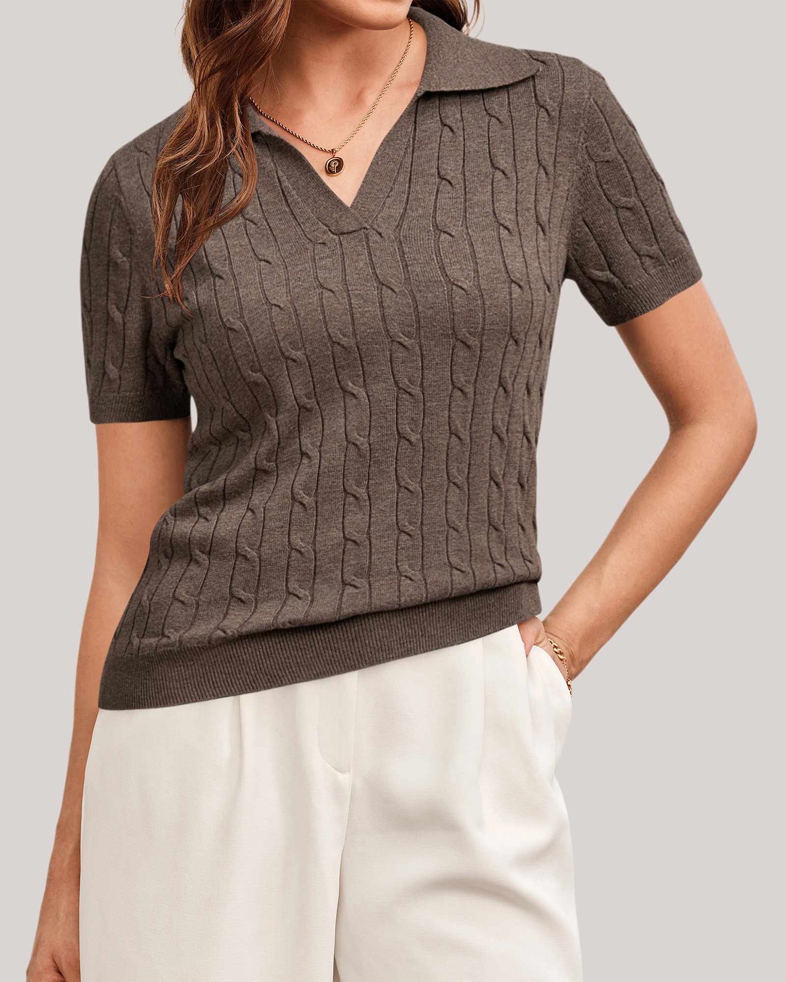 Arach&Cloz Workday Wool-Blend Polo Knit Top