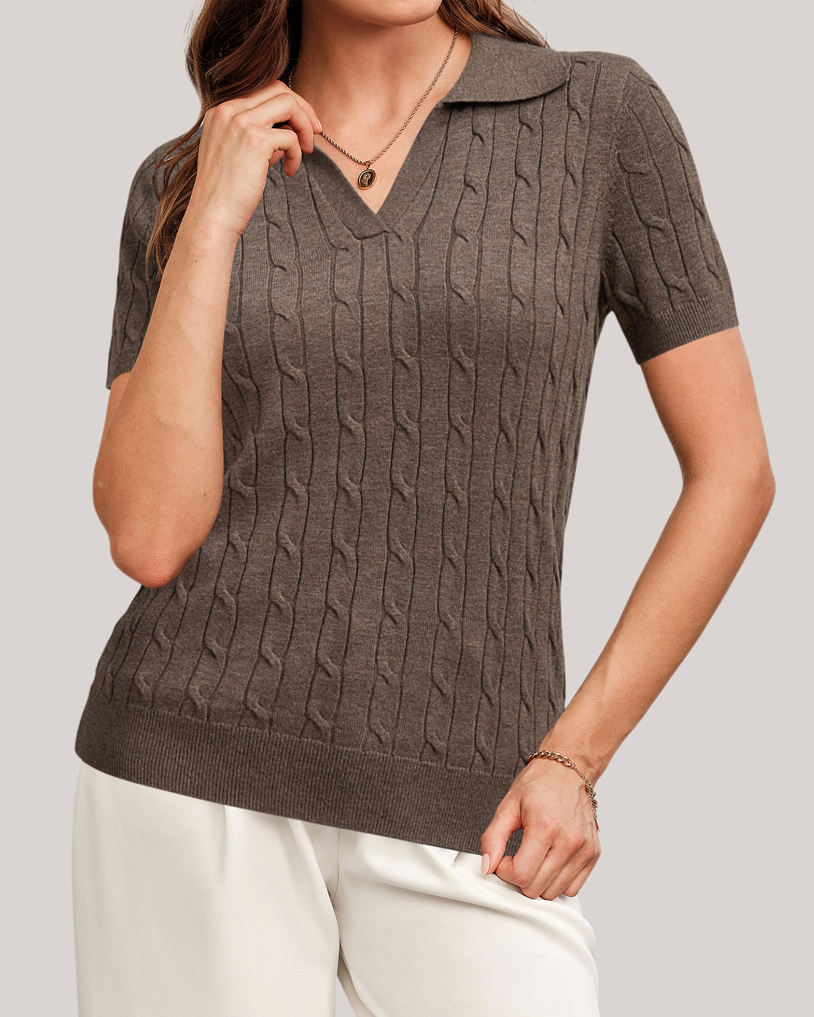 Arach&Cloz Workday Wool-Blend Polo Knit Top