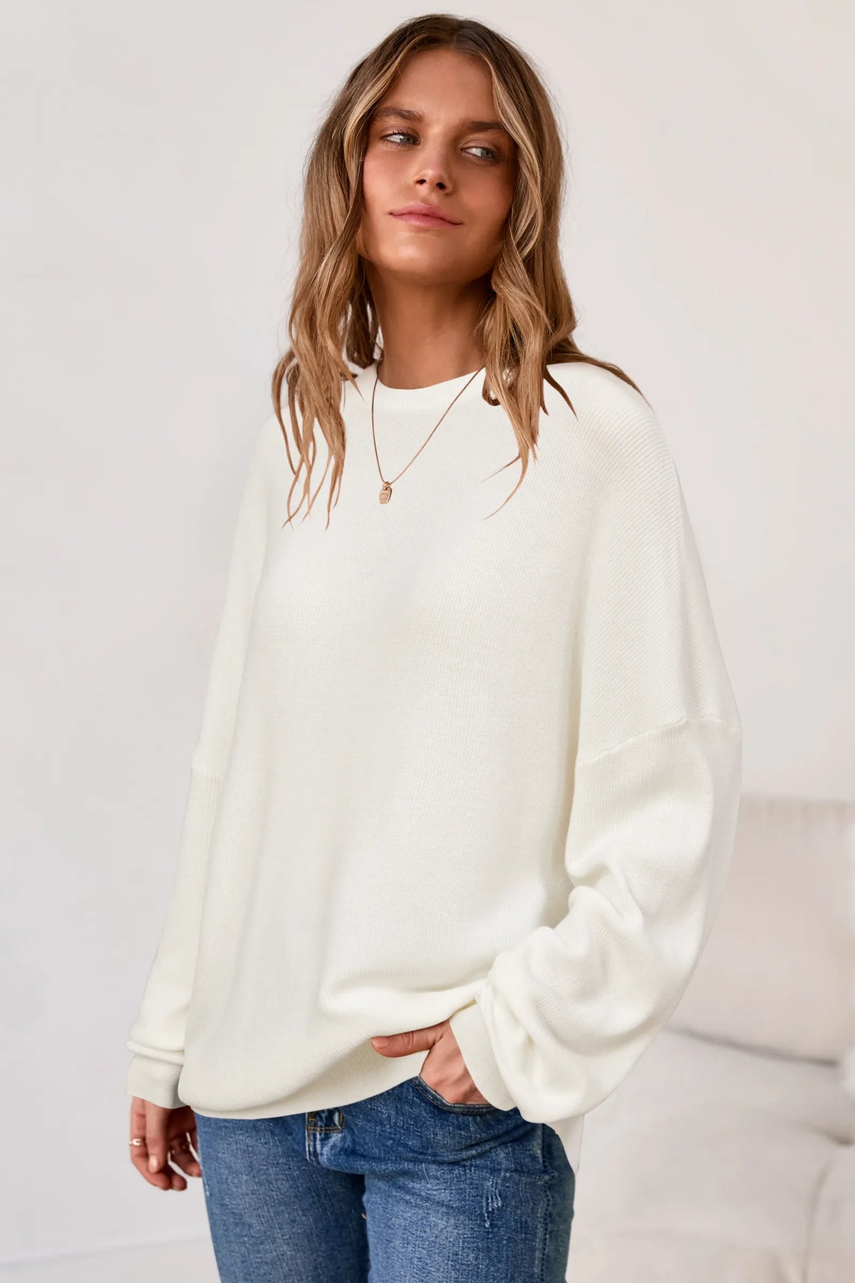 Arach&Cloz Wool-Blend Crew-Neck Oversized Pullover — product image 31