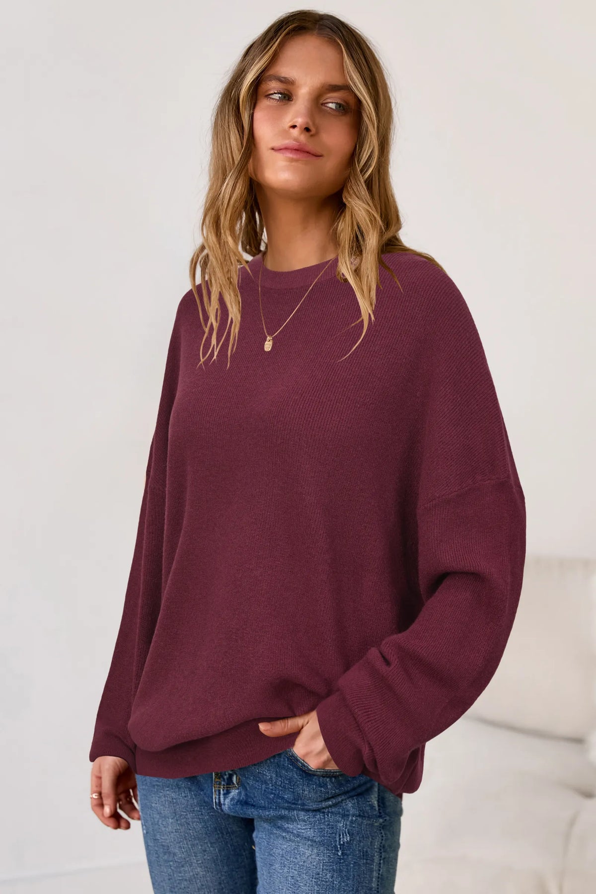 Arach&Cloz Wool-Blend Crew-Neck Oversized Pullover — product image 21
