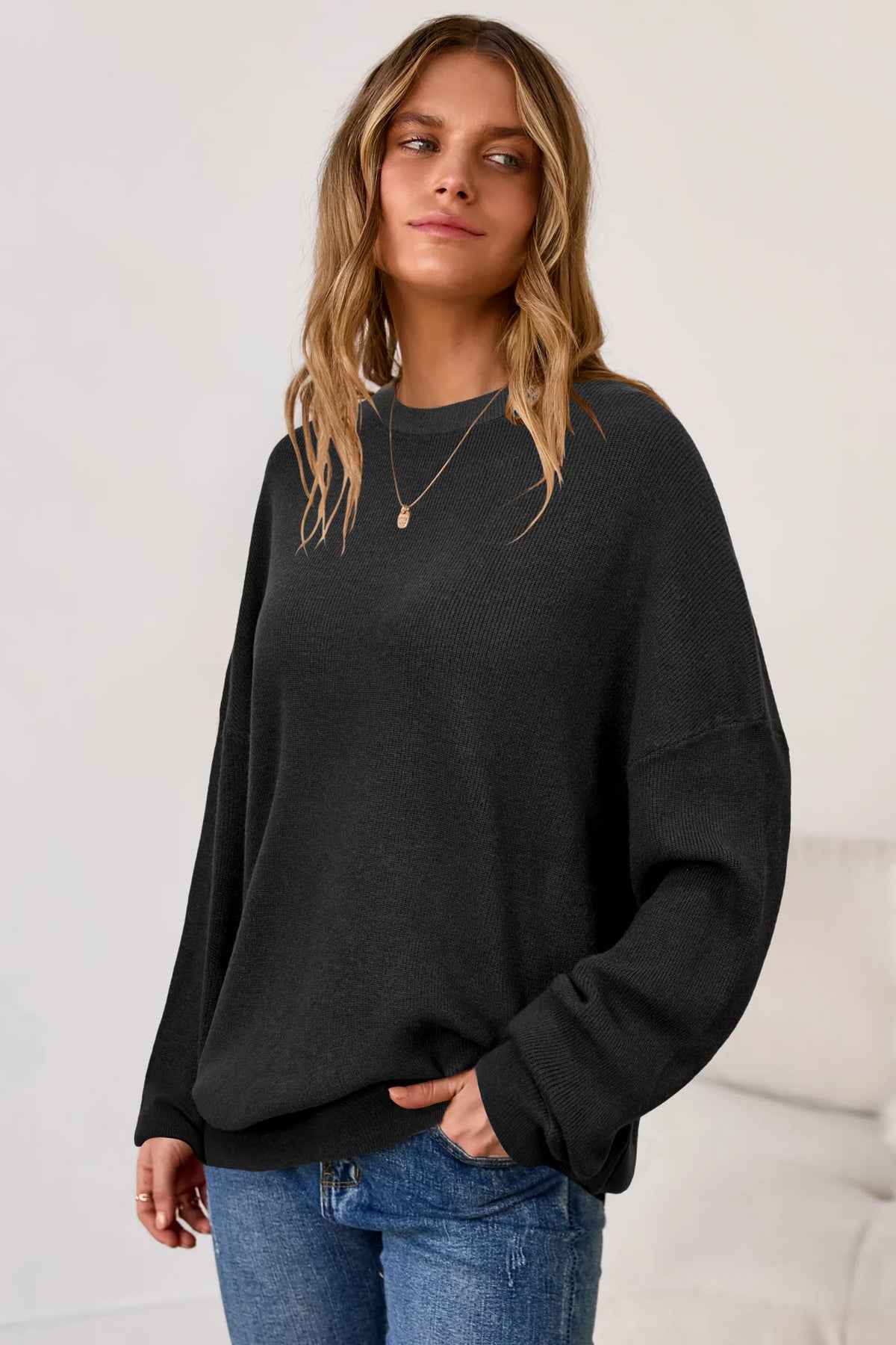 Arach&Cloz Wool-Blend Crew-Neck Oversized Pullover — product image 26