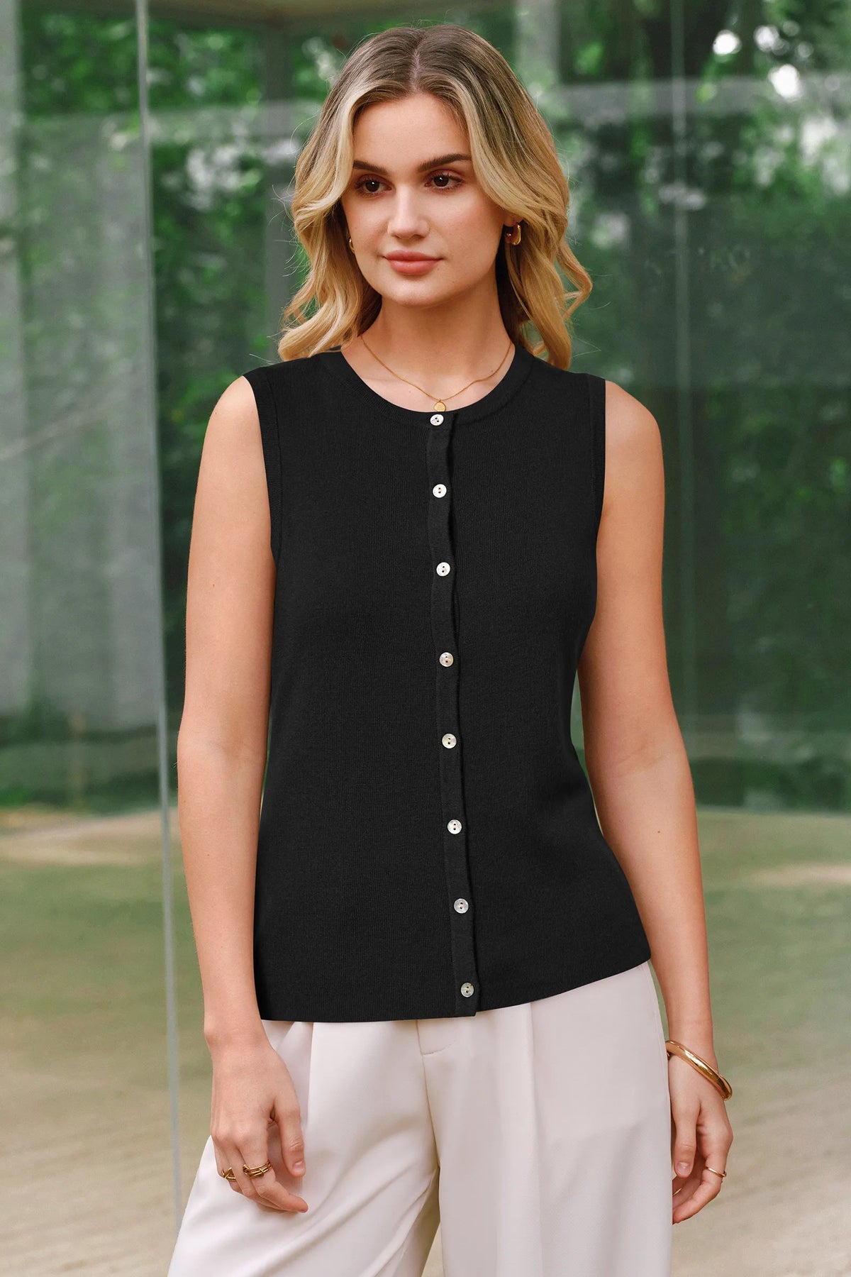 Arach&Cloz Wool-Blend Button-Front Tank Top — product image 12