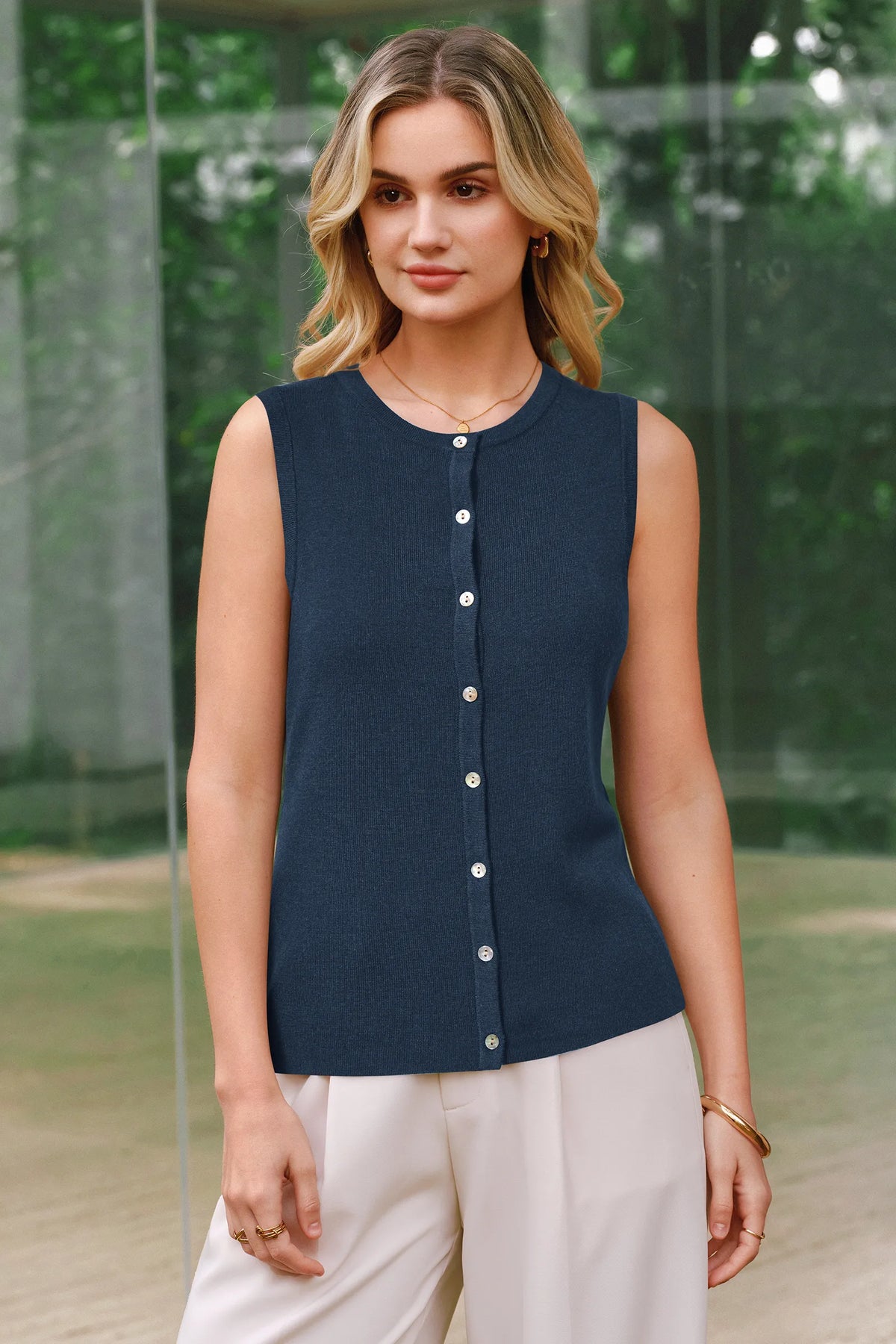 Arach&Cloz Wool-Blend Button-Front Tank Top — product image 30