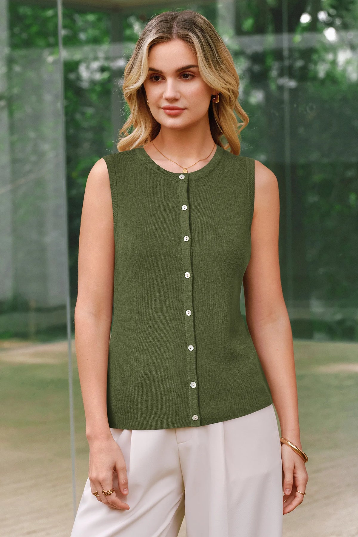 Arach&Cloz Wool-Blend Button-Front Tank Top — product image 25