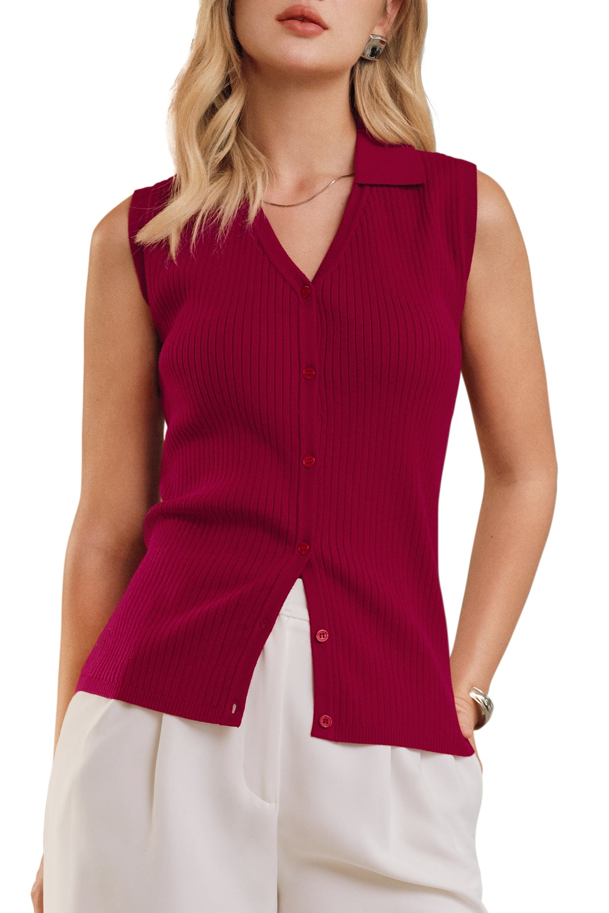 Arach&Cloz Button-Front Slim-Fit Tank Top — product image 20