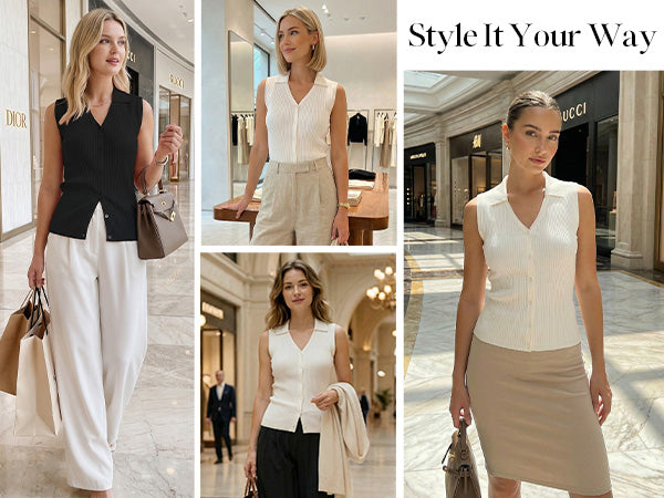 Women's Slim Fit Button Down Fall Business Casual Tank Tops 2026 A+ 图文