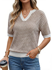 Arach&Cloz Women's 100% Cotton V-Neck Striped Short-Sleeve Polo Sweater (2026)
