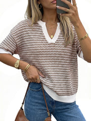 Arach&Cloz Women's 100% Cotton V-Neck Striped Short-Sleeve Polo Sweater (2026)