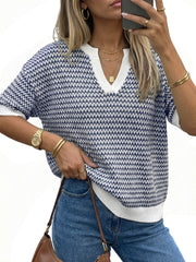 Arach&Cloz Women's 100% Cotton V-Neck Striped Short-Sleeve Polo Sweater (2026)
