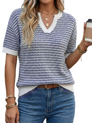 Arach&Cloz Women's 100% Cotton V-Neck Striped Short-Sleeve Polo Sweater (2026)
