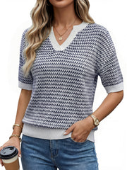 Arach&Cloz Women's 100% Cotton V-Neck Striped Short-Sleeve Polo Sweater (2026)