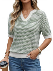 Arach&Cloz Women's 100% Cotton V-Neck Striped Short-Sleeve Polo Sweater (2026)