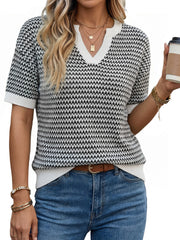Arach&Cloz Women's 100% Cotton V-Neck Striped Short-Sleeve Polo Sweater (2026)
