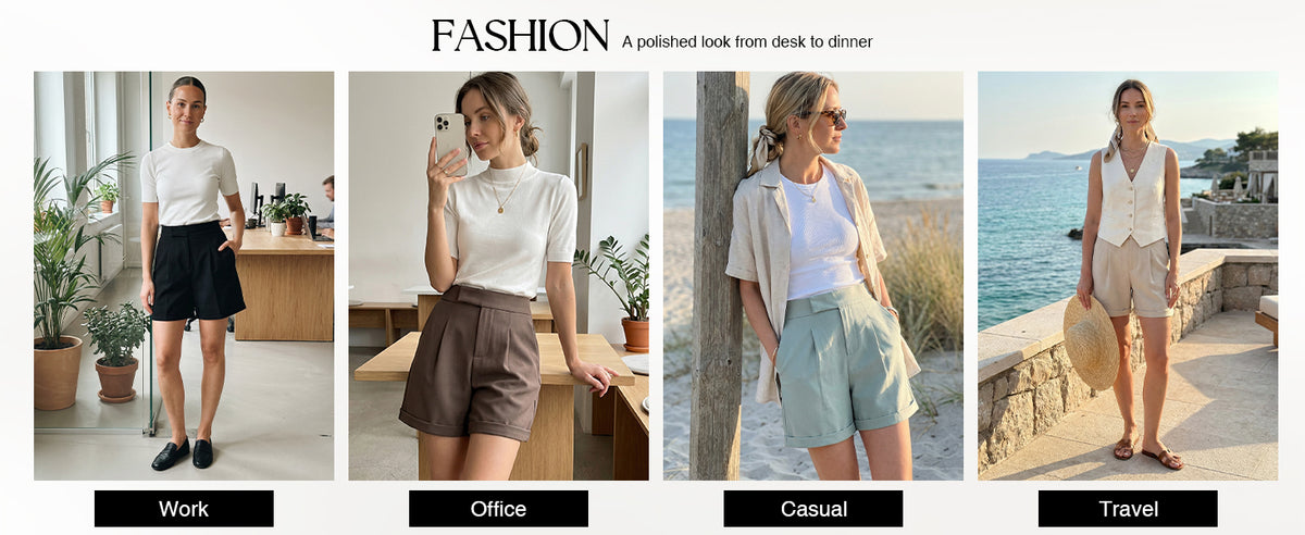 Women's Linen Blend Wide Leg Business Casual Dressy Shorts A+ 图文
