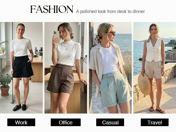 Women's Linen Blend Wide Leg Business Casual Dressy Shorts A+ 图文