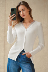 Arach&Cloz Women's 100% Cotton Lace Button Slim Fitted Cardigan(2026)