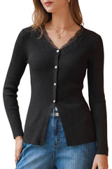 Arach&Cloz Women's 100% Cotton Lace Button Slim Fitted Cardigan(2026)