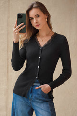 Arach&Cloz Women's 100% Cotton Lace Button Slim Fitted Cardigan(2026)