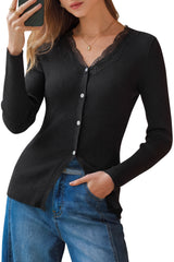 Arach&Cloz Women's 100% Cotton Lace Button Slim Fitted Cardigan(2026)