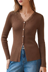 Arach&Cloz Women's 100% Cotton Lace Button Slim Fitted Cardigan(2026)