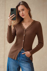 Arach&Cloz Women's 100% Cotton Lace Button Slim Fitted Cardigan(2026)