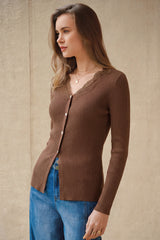 Arach&Cloz Women's 100% Cotton Lace Button Slim Fitted Cardigan(2026)