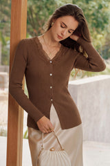 Arach&Cloz Women's 100% Cotton Lace Button Slim Fitted Cardigan(2026)