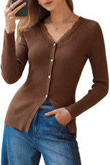 Arach&Cloz Women's 100% Cotton Lace Button Slim Fitted Cardigan(2026)