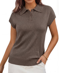 Arach&Cloz Women's Wool Blend Cap Sleeve Polo Sweater Vest(2026)