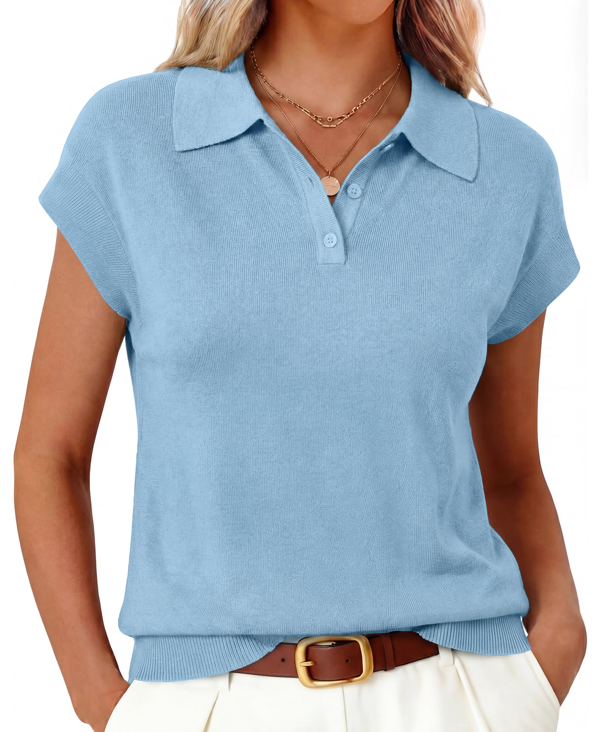 Arach&Cloz Wool-Blend Polo Cap-Sleeve Sweater Vest — product image 19