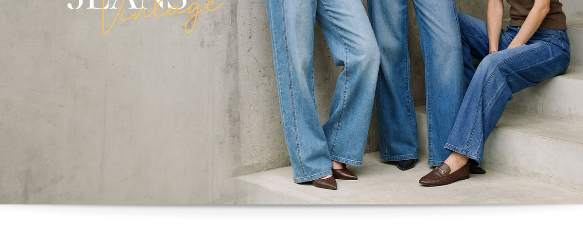 Arach&Cloz Women's Contrast Waistband Fall Business Casual Wide Leg Jeans A+ 图文