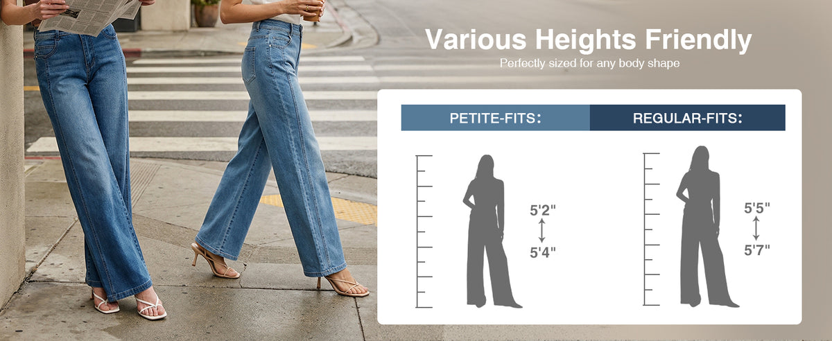 Arach&Cloz Women's Contrast Waistband Fall Business Casual Wide Leg Jeans A+ 图文