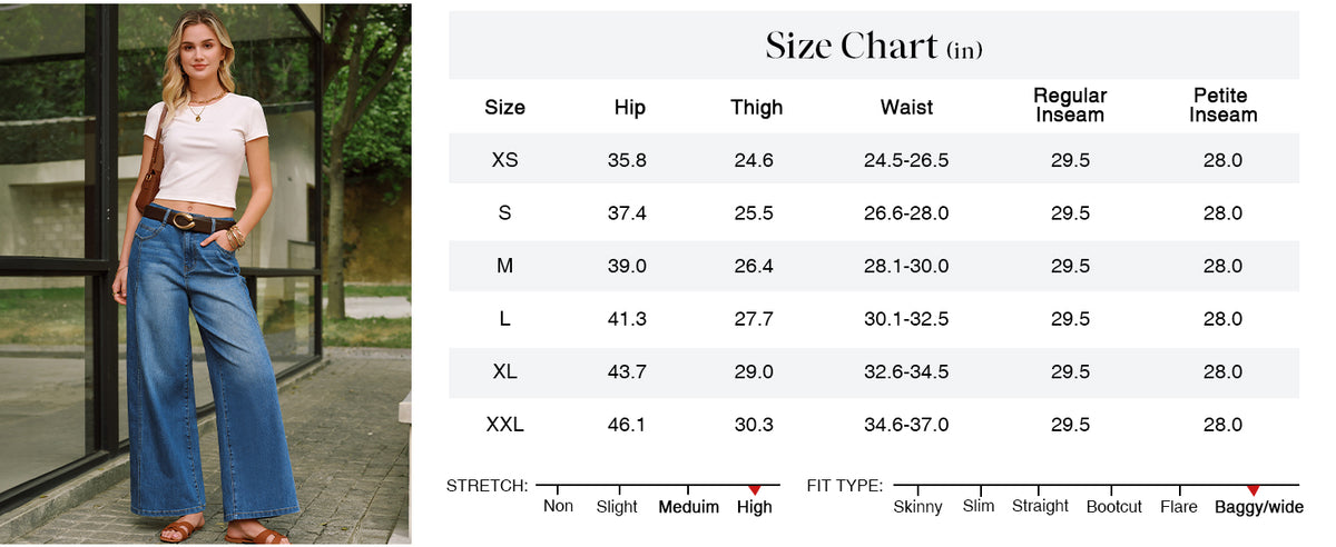Arach&Cloz Women's Contrast Waistband Fall Business Casual Wide Leg Jeans A+ 图文