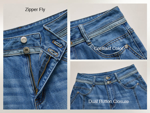Arach&Cloz Women's Contrast Waistband Fall Business Casual Wide Leg Jeans A+ 图文