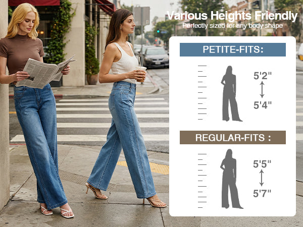 Arach&Cloz Women's Contrast Waistband Fall Business Casual Wide Leg Jeans A+ 图文