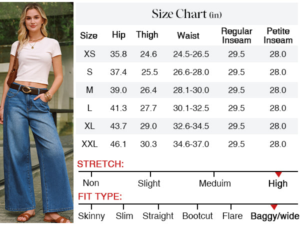 Arach&Cloz Women's Contrast Waistband Fall Business Casual Wide Leg Jeans A+ 图文