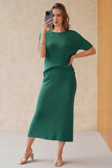 Arach&Cloz Women's Wool Blend 2-Piece: Short-Sleeve Top & Midi Dress