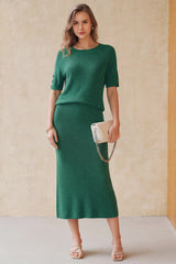 Arach&Cloz Women's Wool Blend 2-Piece: Short-Sleeve Top & Midi Dress
