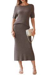 Arach&Cloz Women's Wool Blend 2-Piece: Short-Sleeve Top & Midi Dress