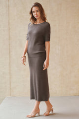 Arach&Cloz Women's Wool Blend 2-Piece: Short-Sleeve Top & Midi Dress