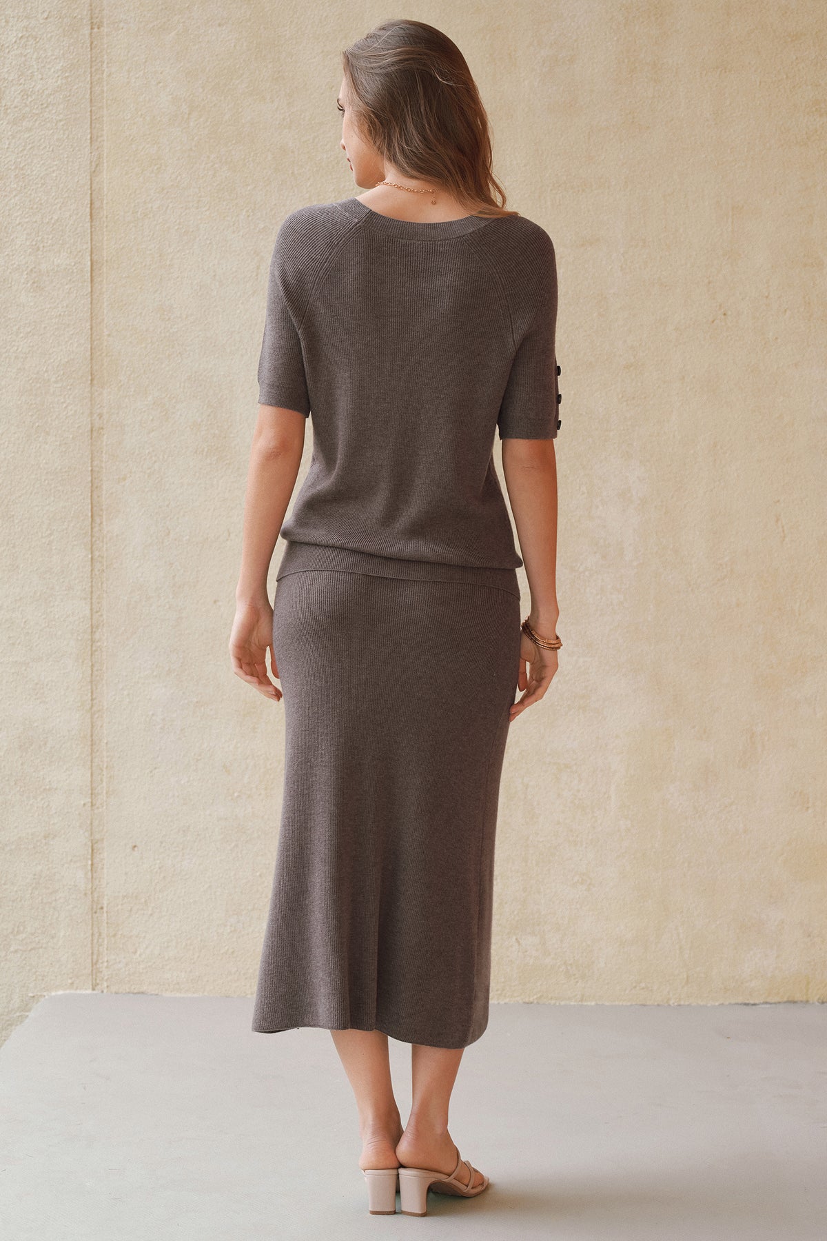 Arach&Cloz Wool-Blend Short-Sleeve Midi Two-Piece Set — product image 53