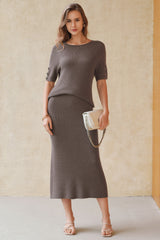 Arach&Cloz Women's Wool Blend 2-Piece: Short-Sleeve Top & Midi Dress