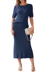 Arach&Cloz Women's Wool Blend 2-Piece: Short-Sleeve Top & Midi Dress