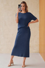 Arach&Cloz Women's Wool Blend 2-Piece: Short-Sleeve Top & Midi Dress