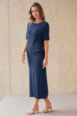Arach&Cloz Women's Wool Blend 2-Piece: Short-Sleeve Top & Midi Dress