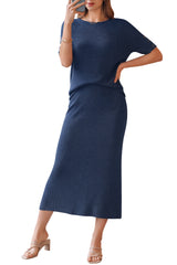 Arach&Cloz Women's Wool Blend 2-Piece: Short-Sleeve Top & Midi Dress