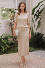 Arach&Cloz Women's Wool Blend 2-Piece: Short-Sleeve Top & Midi Dress
